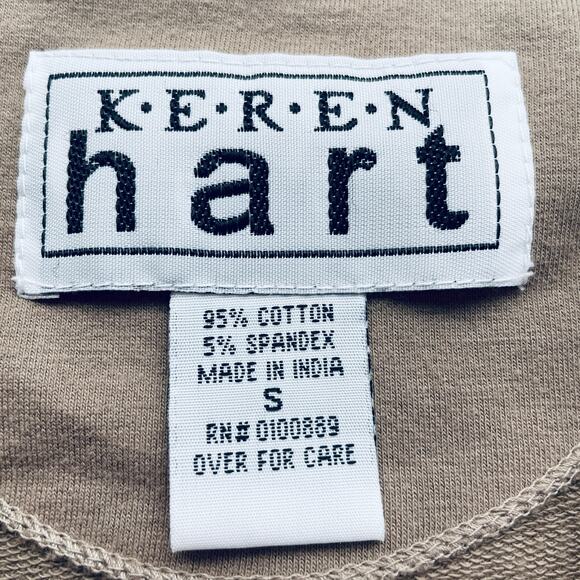 Keren Hart Tan Patchwork Cotton Knit Stretch Neutral Fall Jacket Button Down S - Picture 9 of 10